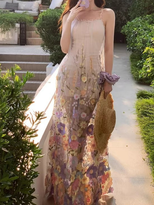 Floral Embroidered Flower Dress,Summer Party Date Night Cocktail Birthday Outfits Wedding Dress