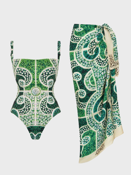 Green printed One Piece Swimwear