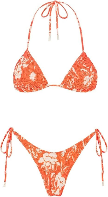 Women's Trending Scoop Triangle Print Smocked Bikini