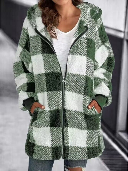 Women Oversized Hoodie Plaid Loose Overcoat (Free Shipping)