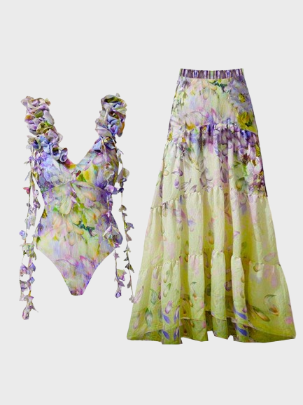 Purple floral one piece swimwear