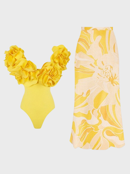 3D Flower One-piece Swimsuit Swimwear