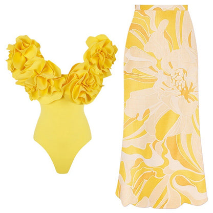 3D Flower One-piece Swimsuit Swimwear