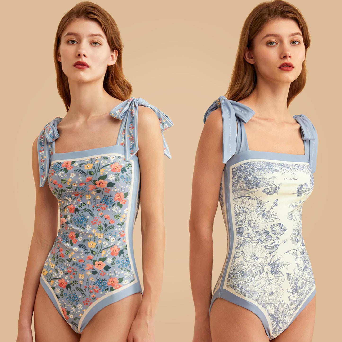 Reversible Floral One Piece Swimsuit Women Bathing Suit Vintage Cute with Adjustable Straps Swimwear