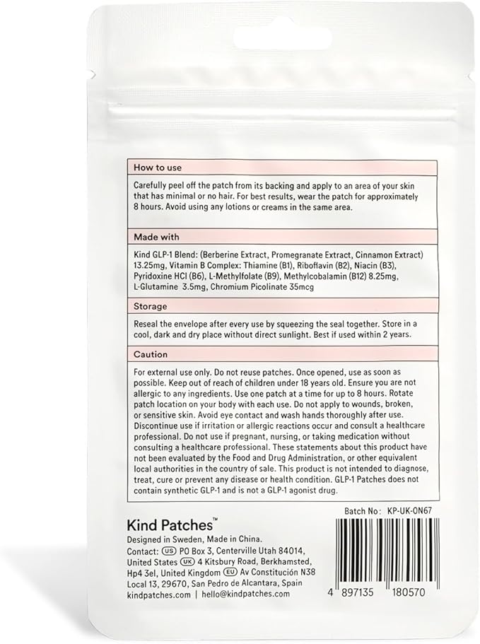 GLP-1 Patches with L Glutamine, Berberine, Chromium, Pomegranate and Cinnamon