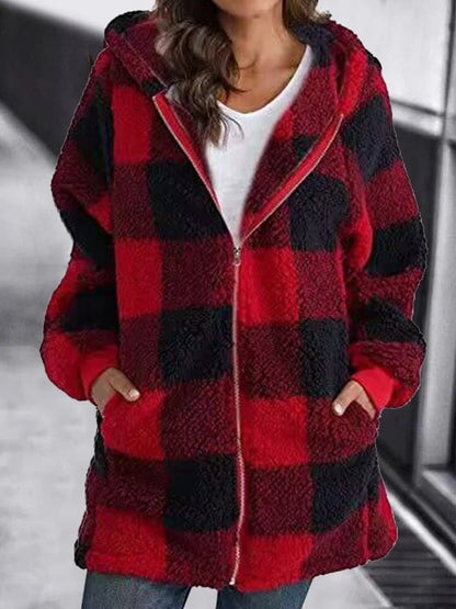 Women Oversized Hoodie Plaid Loose Overcoat (Free Shipping)