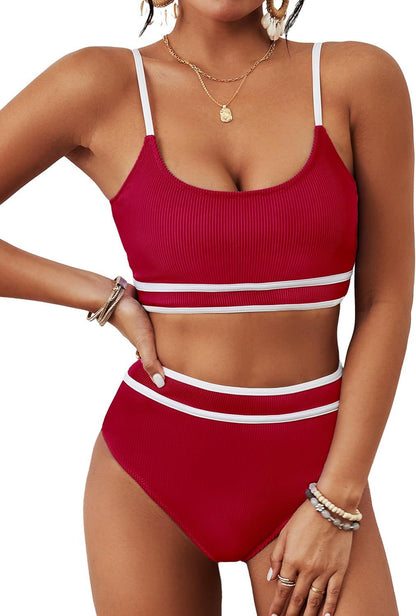 Women's Ribbed High Waisted Bikini High Cut Two Piece Swimsuit
