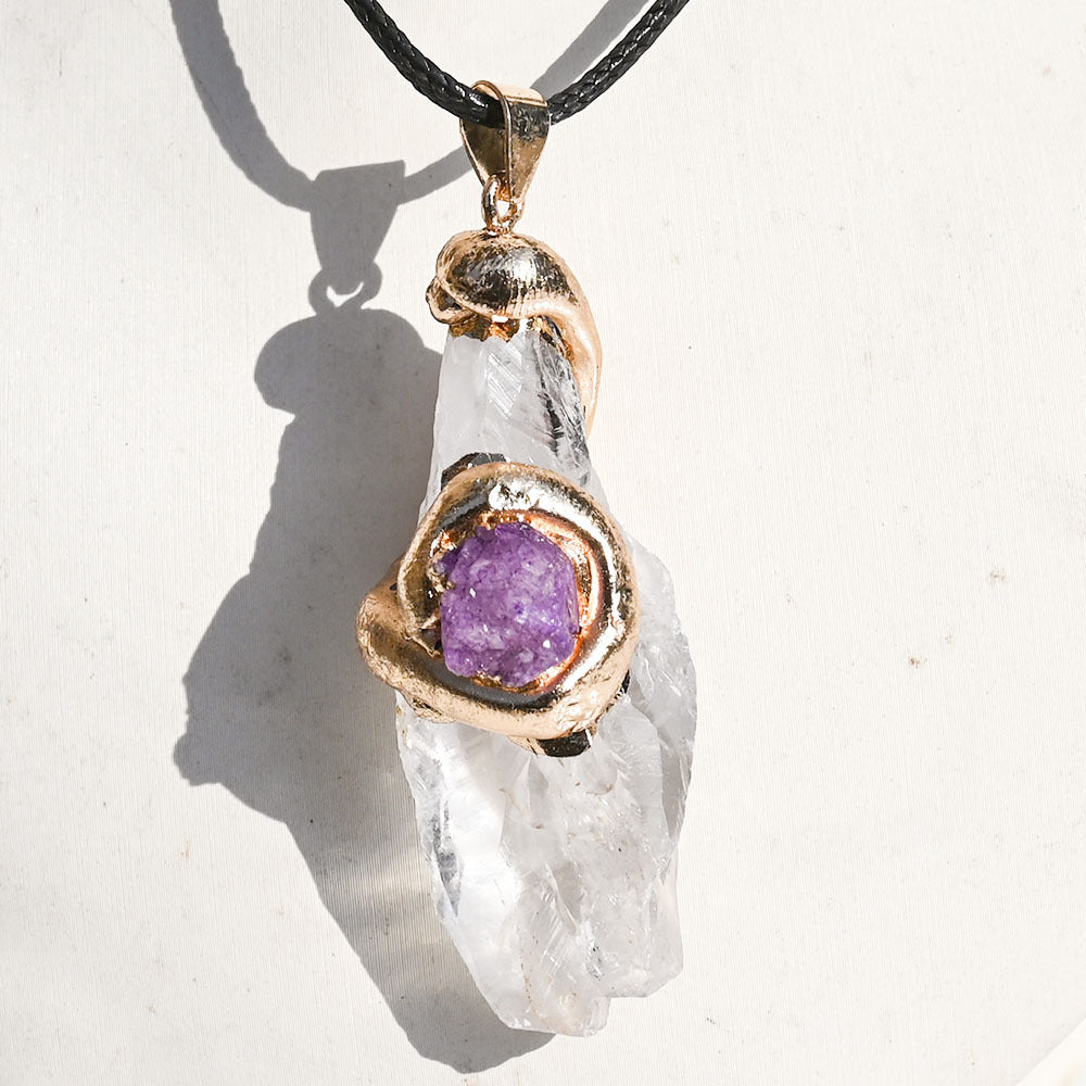 Natural crystal gilded rough stone necklace