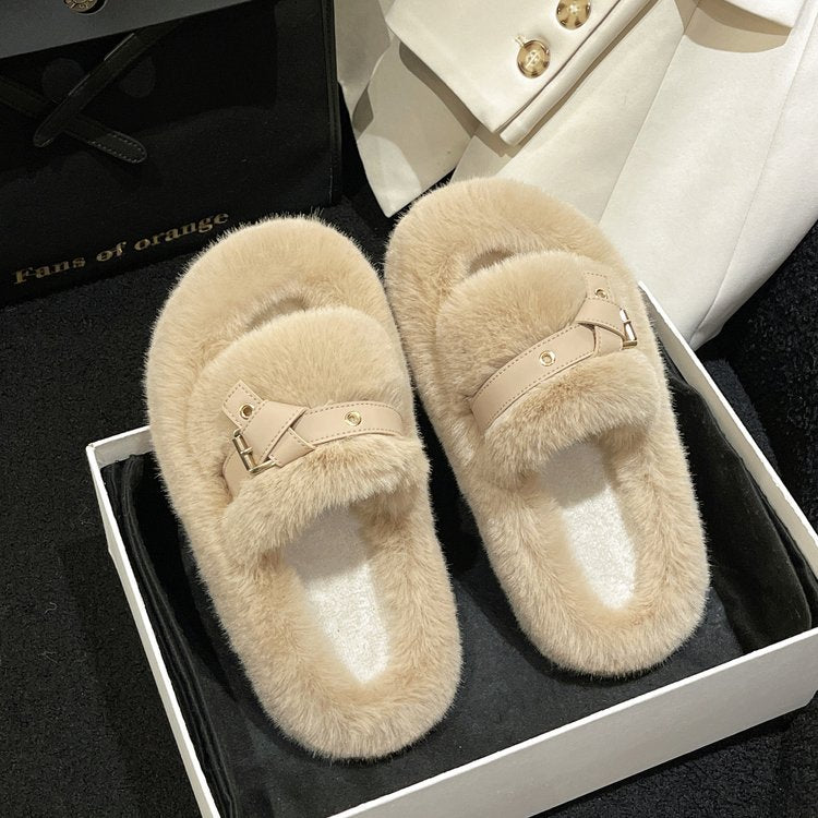 Women's furry slippers for indoor and outdoor