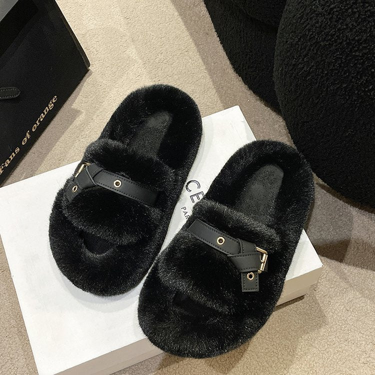 Women's furry slippers for indoor and outdoor