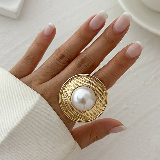 Irregular pearl ring niche alloy open ring