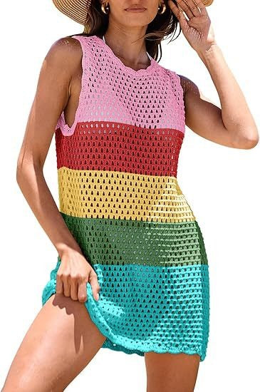 Hollow Open-Back Knit Swimsuit Cover-up
