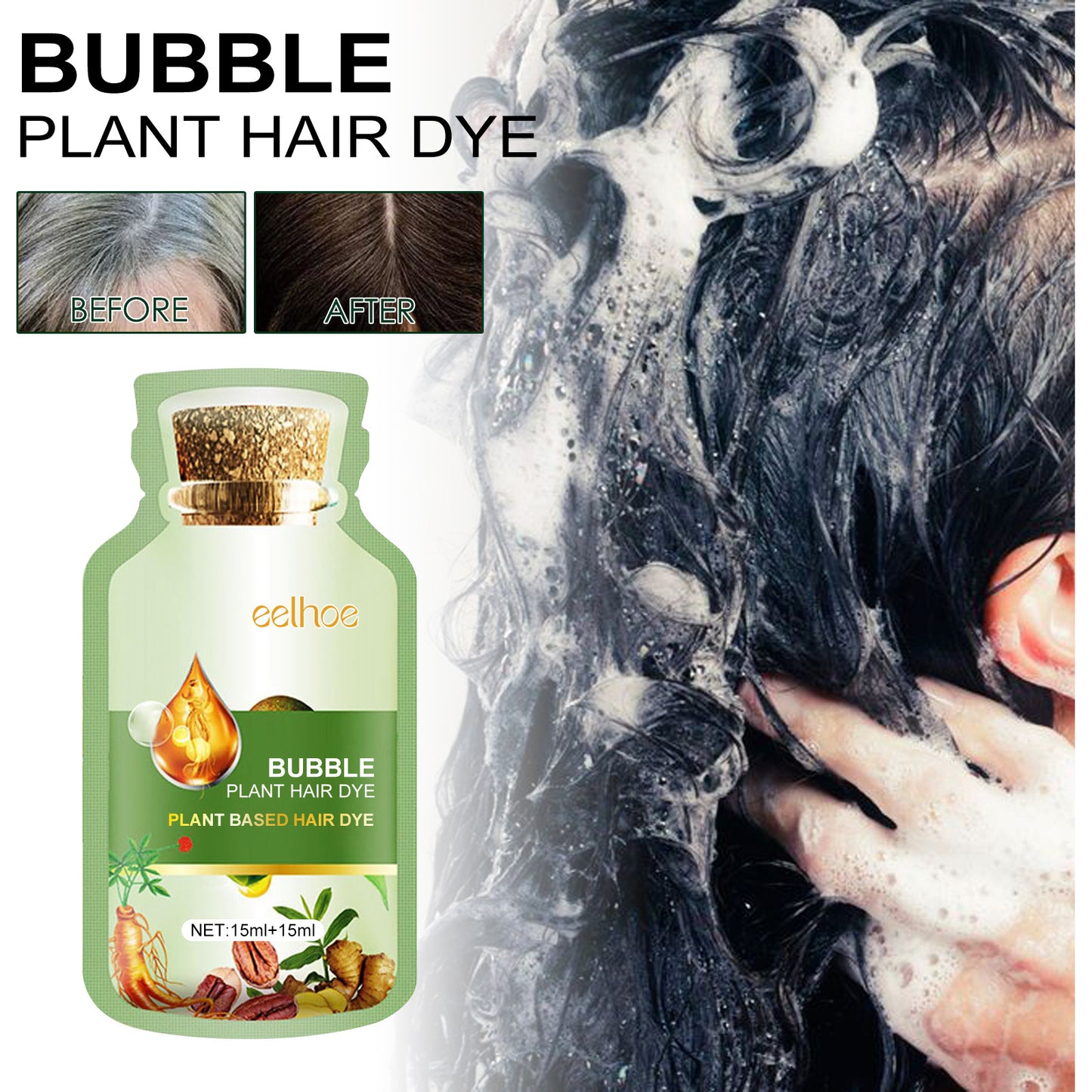 10PCS Plant Bubble Hair Dye Shampoo