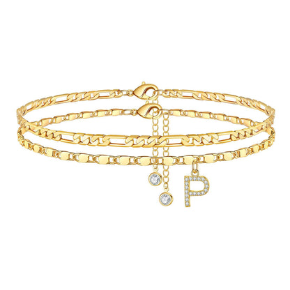 Zircon 26 letters copper plated 14k gold stacking anklet