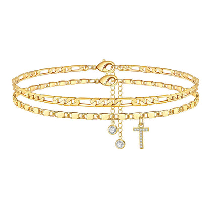 Zircon 26 letters copper plated 14k gold stacking anklet