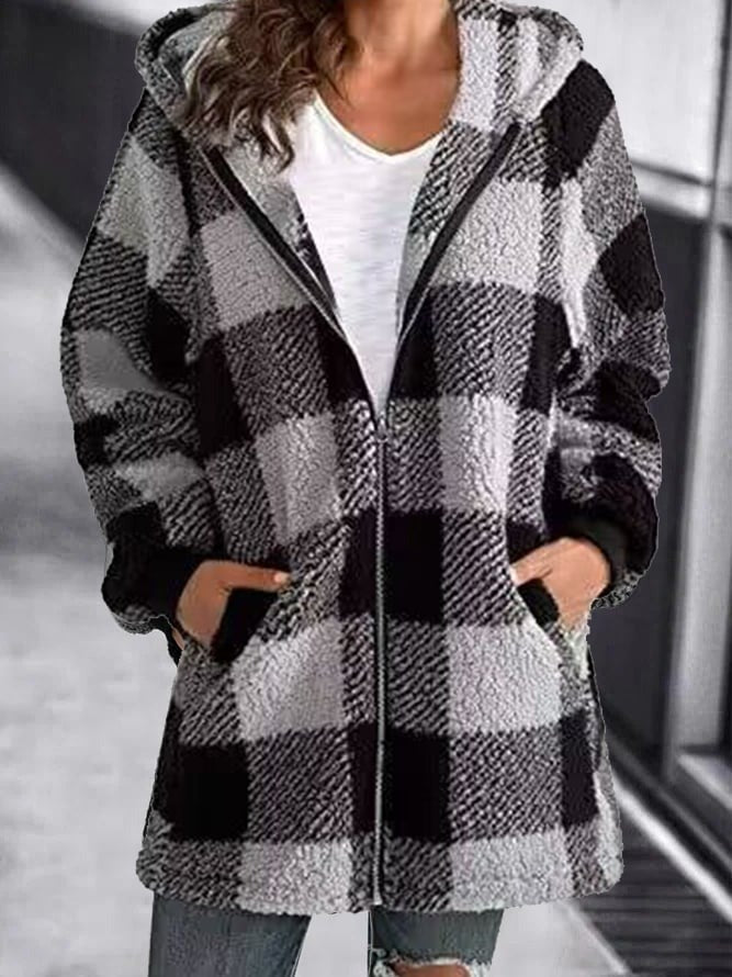 Women Oversized Hoodie Plaid Loose Overcoat (Free Shipping)