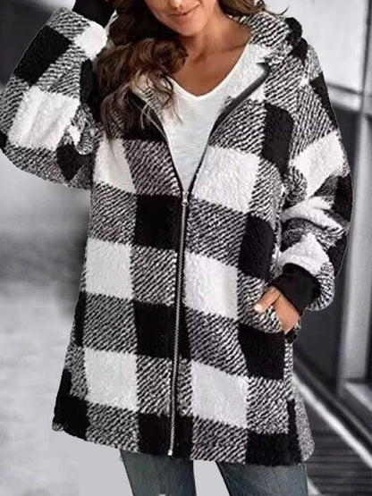 Women Oversized Hoodie Plaid Loose Overcoat (Free Shipping)