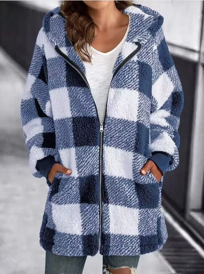 Women Oversized Hoodie Plaid Loose Overcoat (Free Shipping)