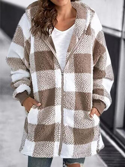 Women Oversized Hoodie Plaid Loose Overcoat (Free Shipping)