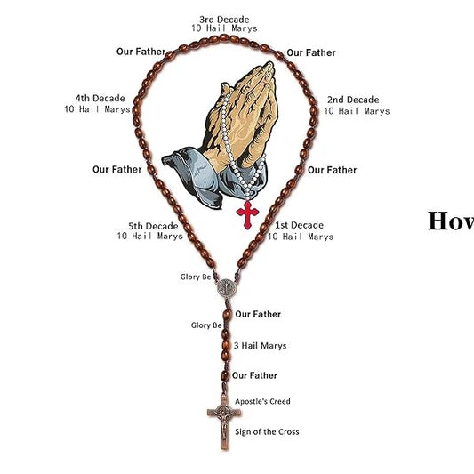 Wooden Catholic Rosary Beads Necklace